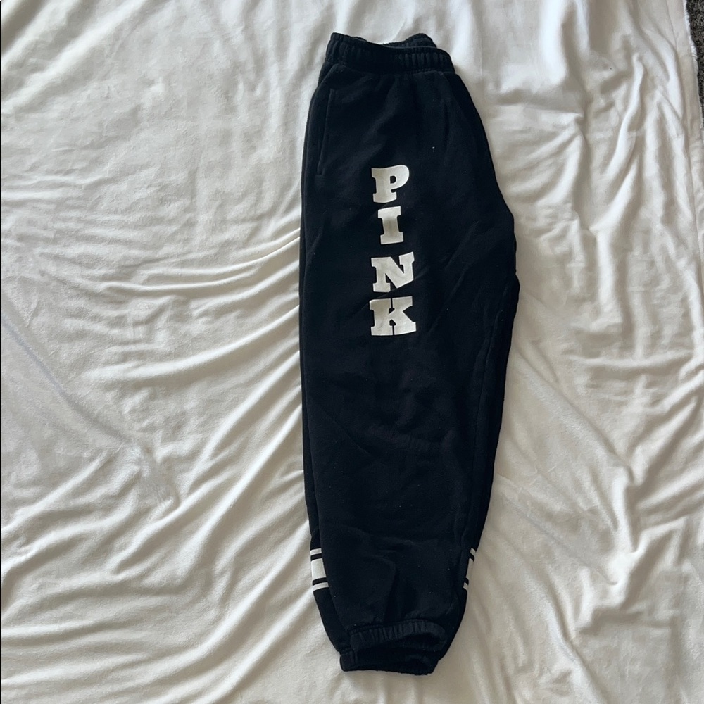 PINK Victoria's Secret Black Joggers with White Logo